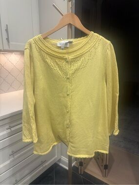 St. John Yellow Knit Button-Front Cardigan and tank